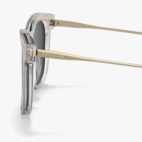 COACH Signature Glitter Logo Grey Silver Gold Square Sunglasses W/ Case - Picture 12 of 16